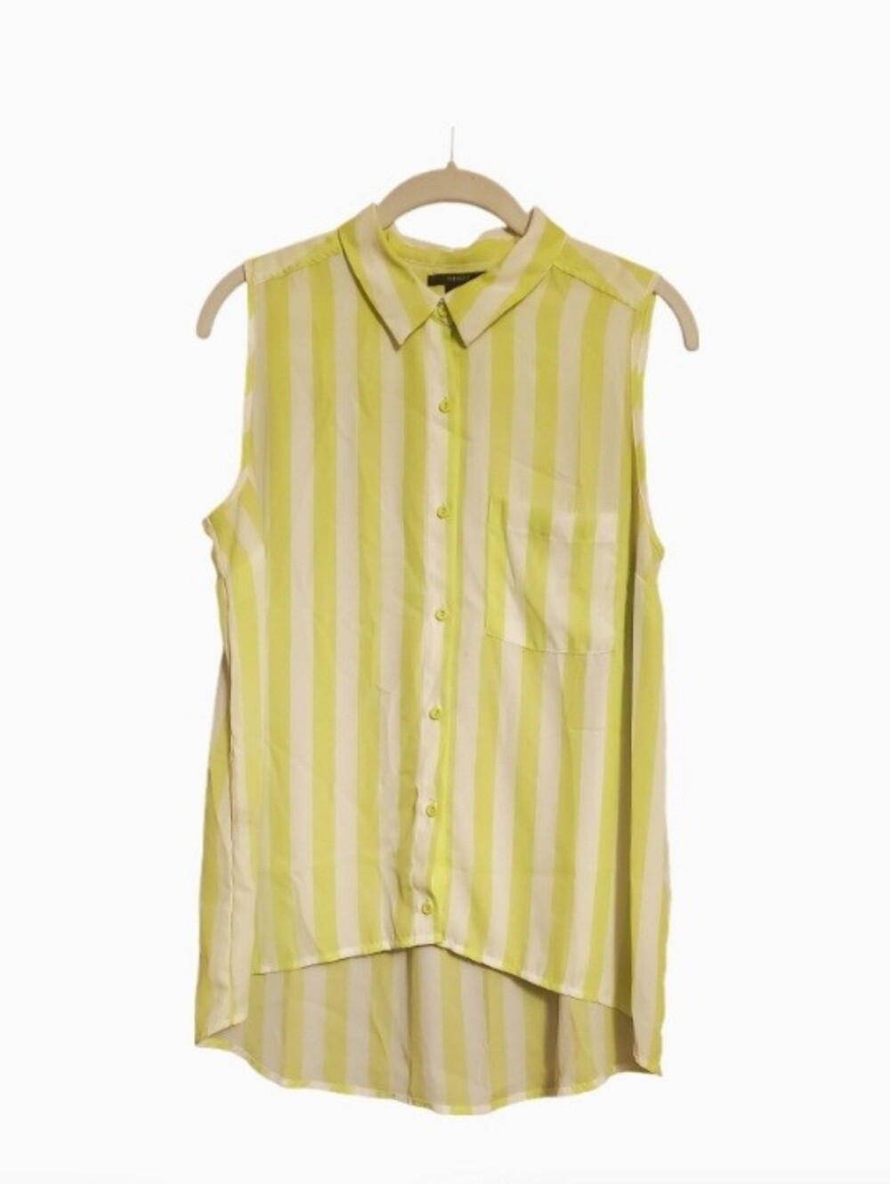 Forever 21 Lime Green Button-Front High-Low Sleeveless Shirt